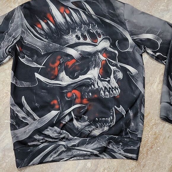 DEVIN DU - GRAPHIC PRINTED SKULL POLY HOODIE SIZE LARGE - Picture 6 of 7